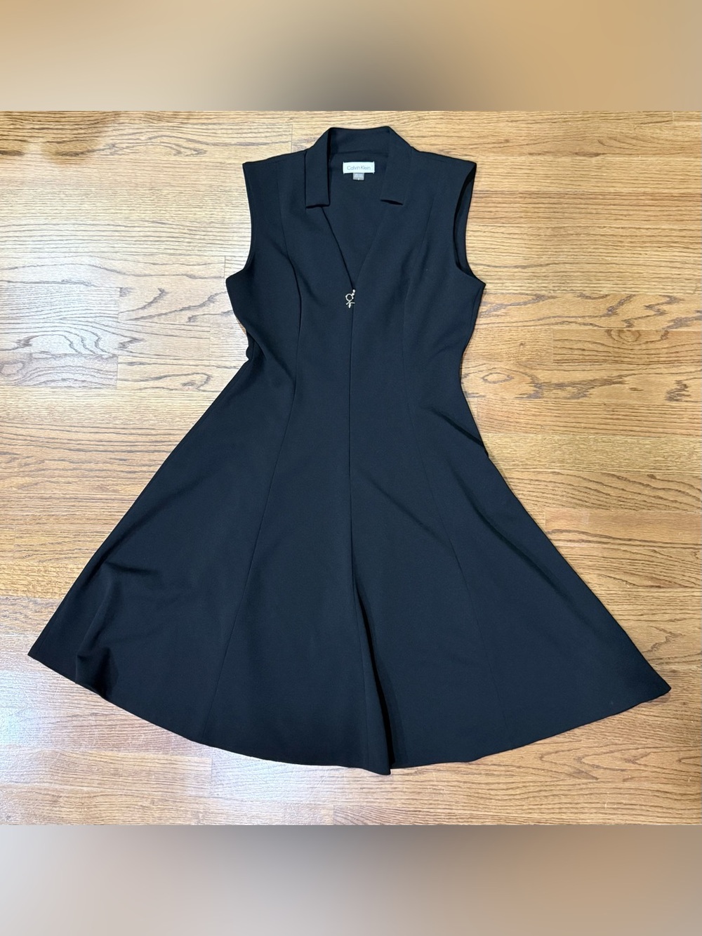 Calvin Klein Black Zip Front Fit And Flare Sleeveless Dress Womens Size 8
